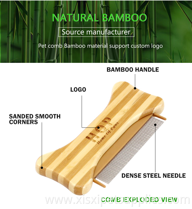 Factory Wholesale LOW MOQ Bone Shape Bamboo Wood Pet Cat Dog Flea Comb